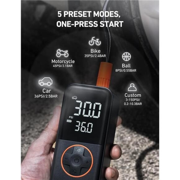 Tire Inflator Portable Air Compressor, 150PSI Portable Air Pump for Car Tires - Picture 6 of 7